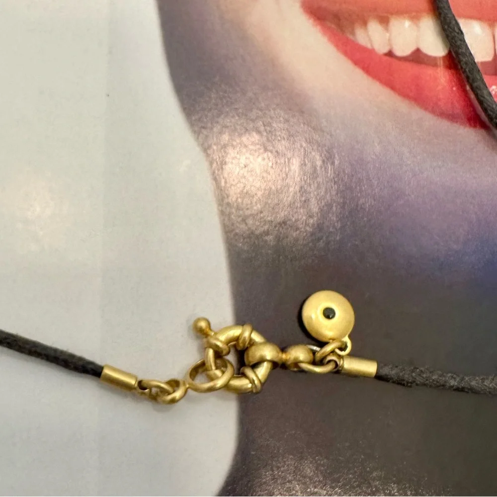 Madewell Royal Blue & Brushed Gold Necklace on Leather - Picture 2 of 5